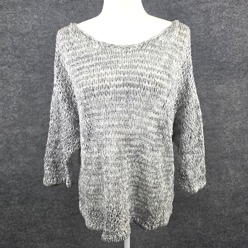 Eileen Fisher Sweater Womens SZ XL Gray Cotton Open Knit Coastal Lagenlook Boxy